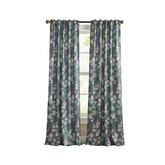 Martha Stewart Ms. Norah Curtain Panel Pair, Charcoal, Back Tab, Room Darkening, Polyester, 37"W x 95"L, Adult