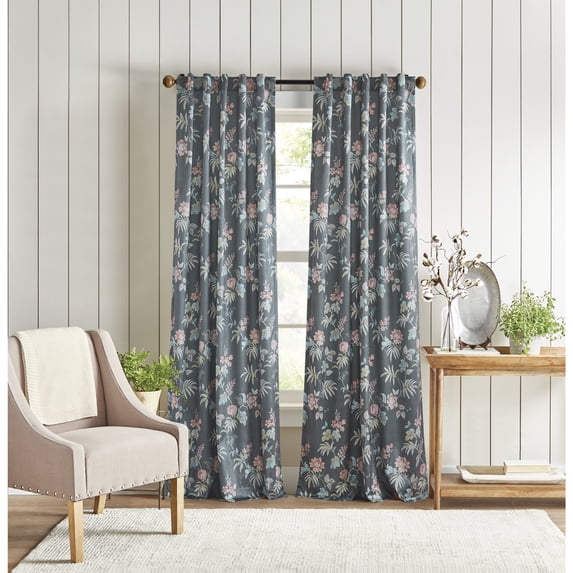 Martha Stewart Norah Curtain Panel Pair, Charcoal, Back Tab, Room Darkening, Indoor, Adult, 2 Piece Set, 37"x 95"
