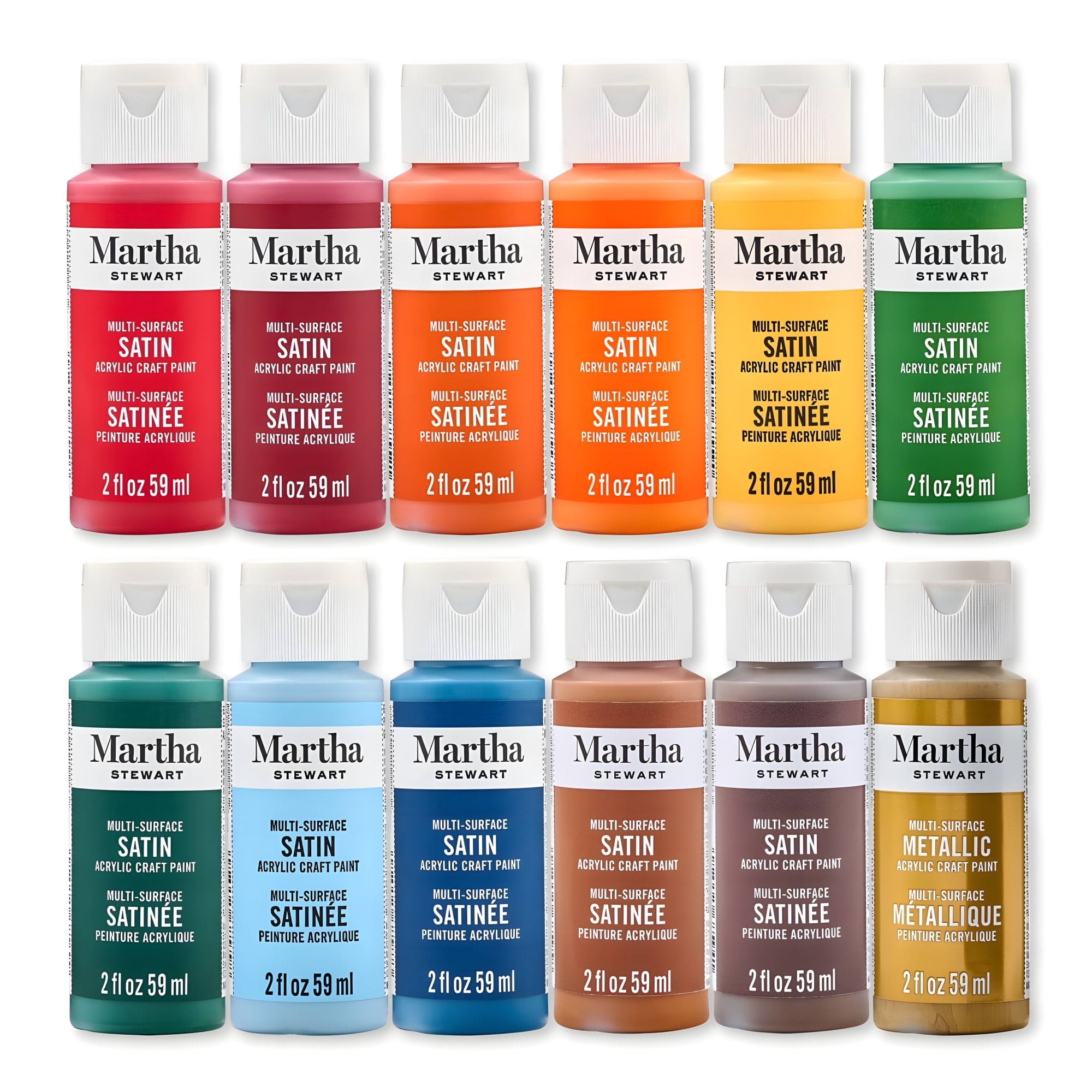 Martha Stewart Multi-Surface Acrylic Craft Paint, Satin Finish, Autumn Harvest, Set of 12, 2 fl oz