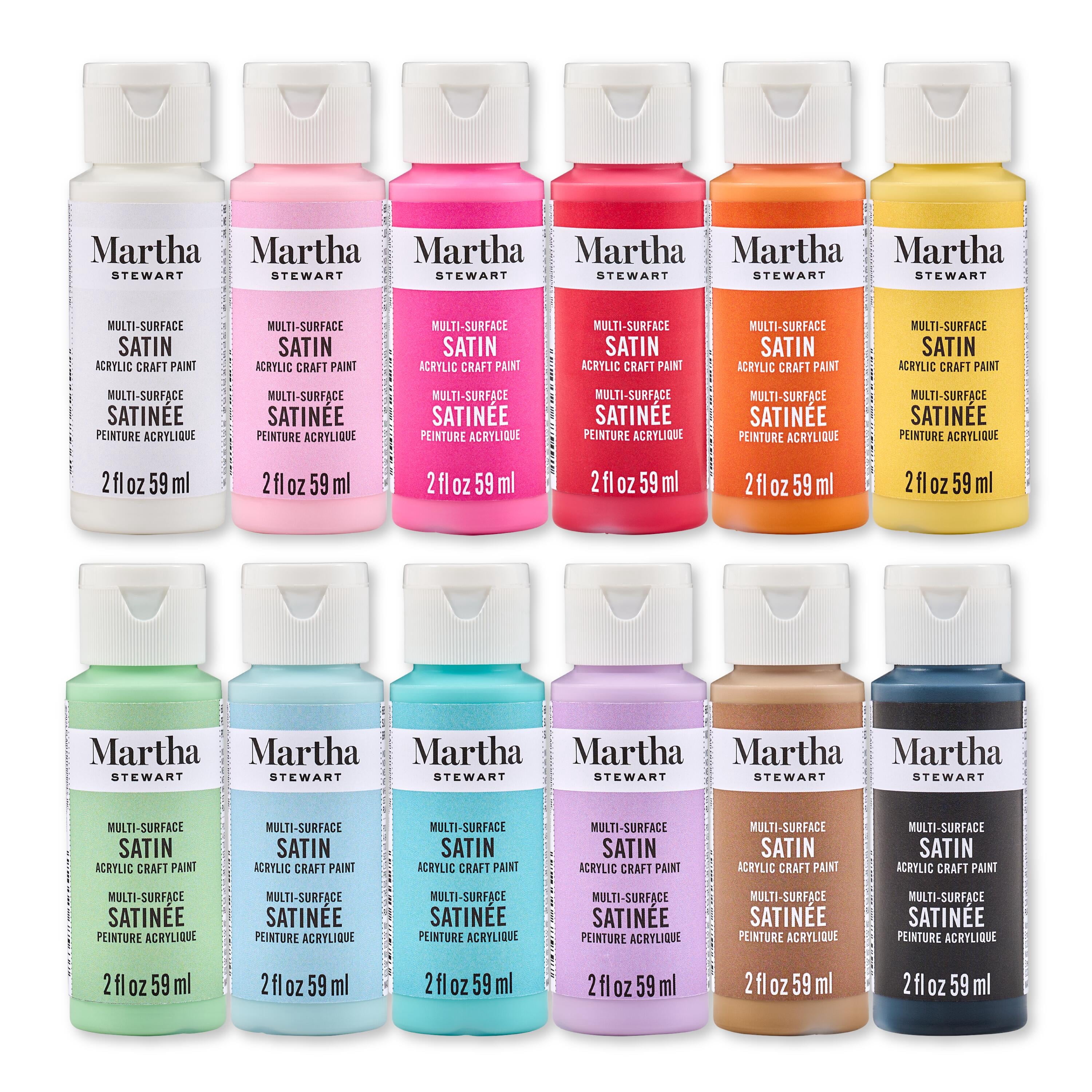 Martha Stewart Multi-Surface Acrylic Craft Paint Set, Satin Finish, Color Essentials, Set of 12, 2 fl oz