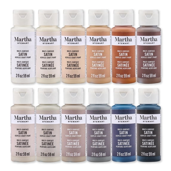 Martha Stewart Multi-Surface Acrylic Craft Paint, Satin Finish, Elevated Neutrals, Set of 12, 2 fl oz