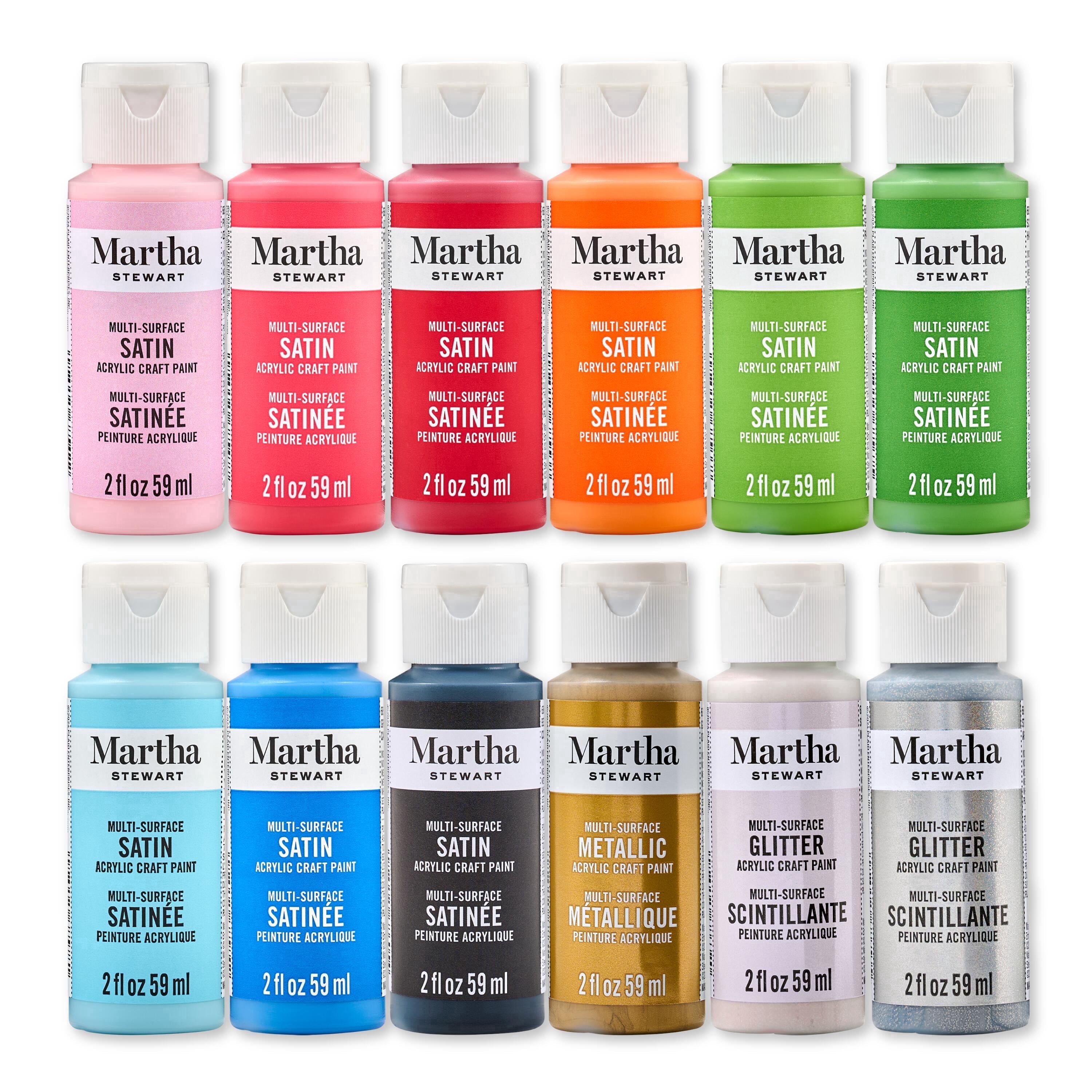 Martha Stewart Multi-Surface Acrylic Craft Paint, Satin Finish, Holiday Classics, Set of 12, 2 fl oz