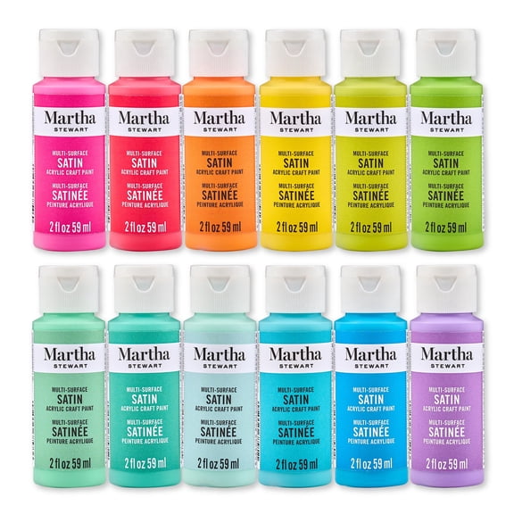Martha Stewart Multi-Surface Acrylic Craft Paint, Satin Finish, Solar Brights, Set of 12, 2 fl oz