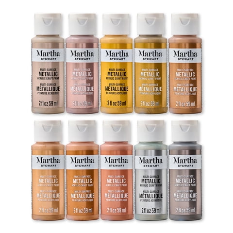 Martha Stewart Multi-Surface Acrylic Craft Paint, Metallic Finish, Mixed Metals, Set of 10, 2 fl oz