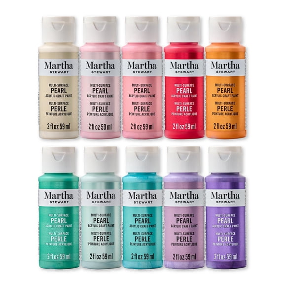 Martha Stewart Multi-Surface Acrylic Craft Paint, Pearl Finish, Polished Pearl, Set of 10, 2 fl oz
