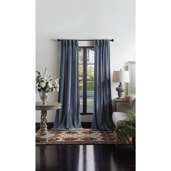 Martha Stewart Naples Chenille Curtain Panel Pair, Navy, Back Tab, Light Filtering, Indoor, Adult, 2 Piece Set, 37"x 84"