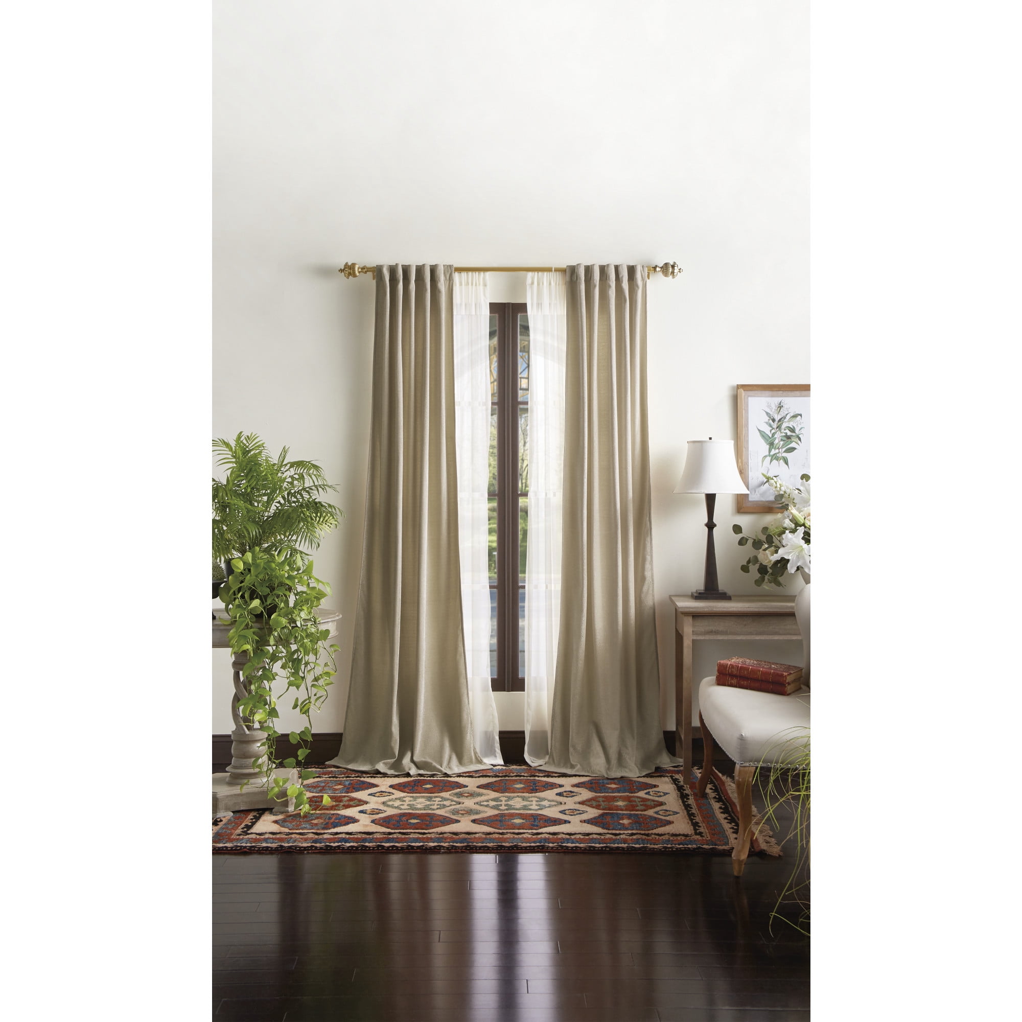 Martha Stewart Naples Chenille Curtain Panel Pair, Safari Beige, Backtab, Indoor, Adult, 2 Piece Set, 37" x 84"