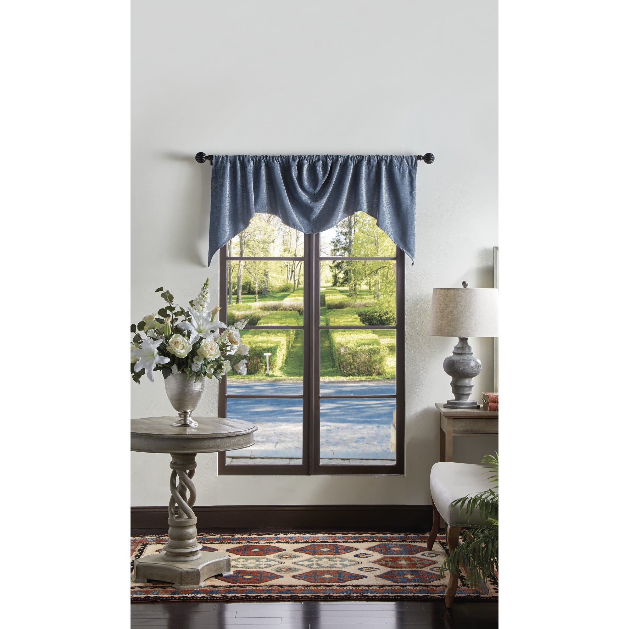 Martha Stewart Naples Chenille Argentina Shaped Valance, Navy, Blue, Rod Pocket, Light Filtering, Indoor, 1 Piece, Adult, 72" x 28"