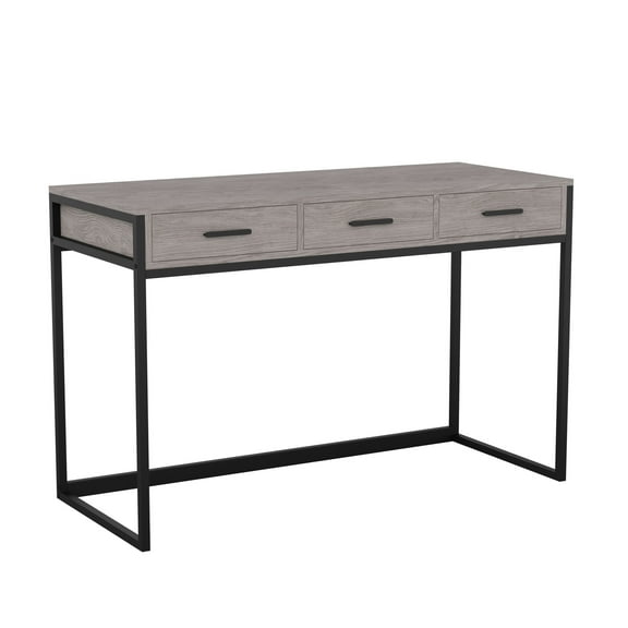 Martha Stewart Ollie Home Office Desk with 3 Drawers in Gray Wood Grain with Oil Rubbed Bronze Hardware
