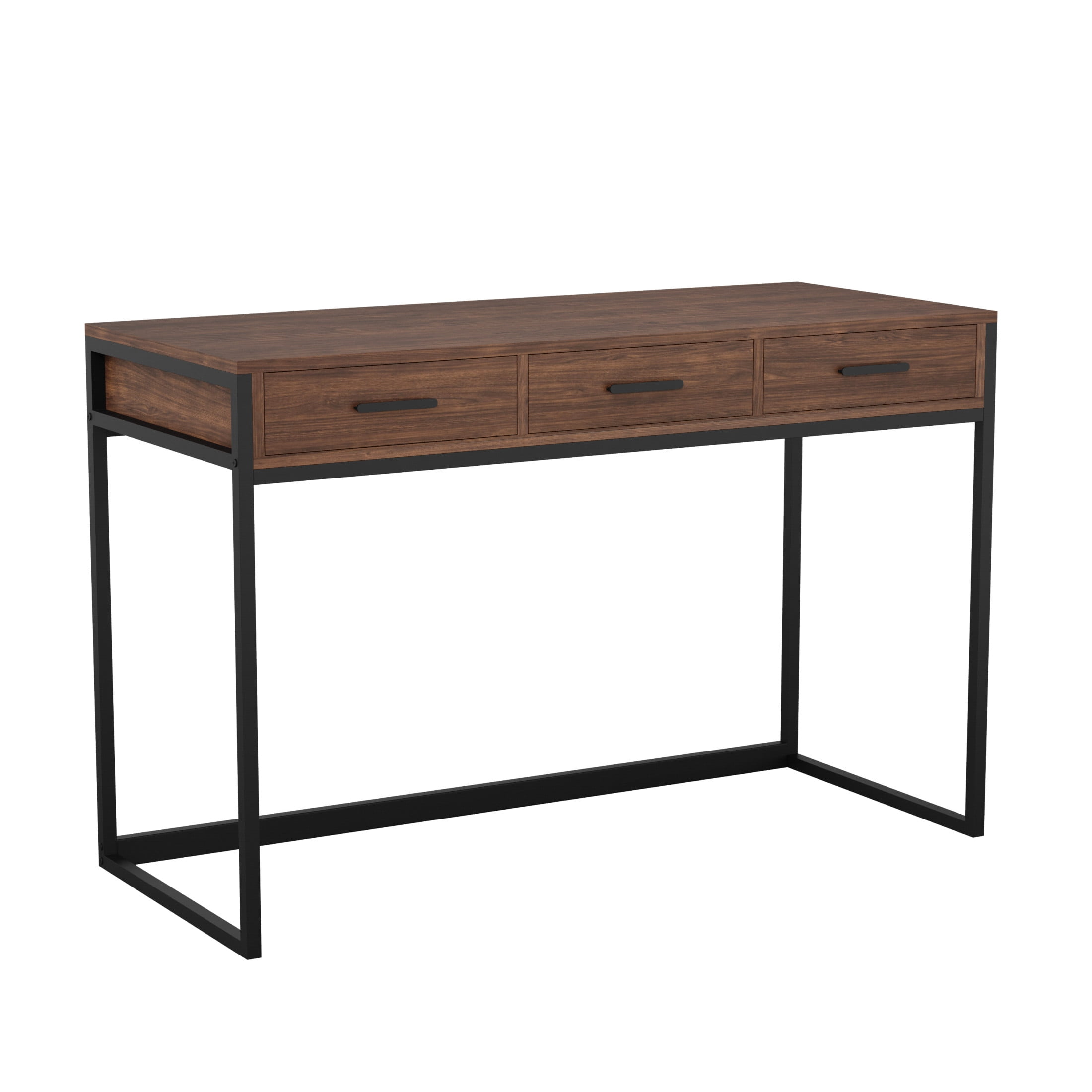 Walnut Wood Grain Desk with Oil Rubbed Bronze Frame and Drawers