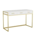 thumbnail image 1 of Martha Stewart Ollie Home Office Desk with 3 Drawers in White with Polished Brass Hardware, 1 of 14