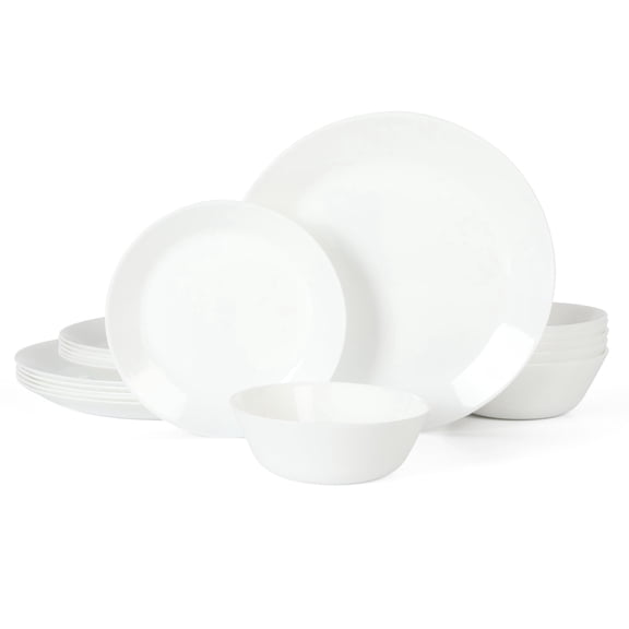 Martha Stewart Opalton 18 Piece Chip and Break Resistant Opal Glass Dinnerware Set