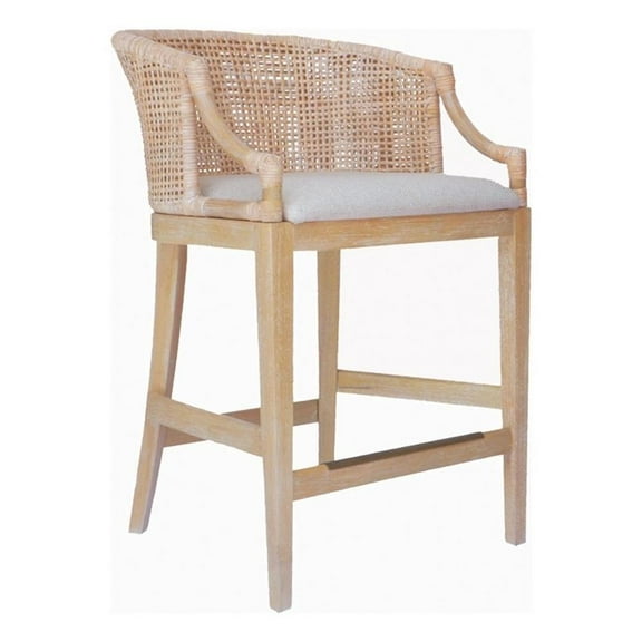 Martha Stewart Playa 25" Transitional Solid Wood/Rattan Counter Stool in Natural