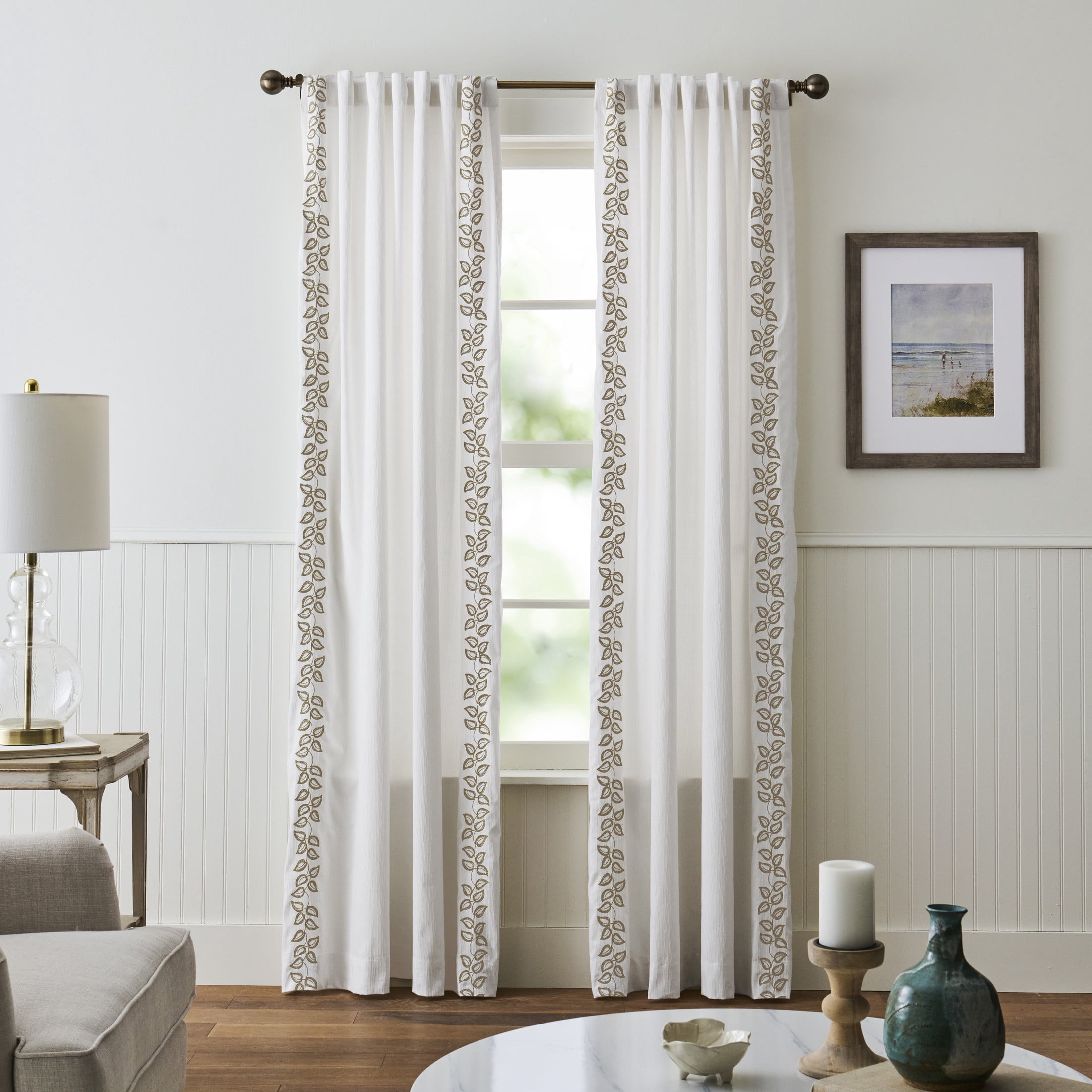 Martha Stewart Plume Curtain Panel Pair, Sage, Back Tab, Light Filtering, Indoor, Adult, 2 Piece Set, 50" x 95"