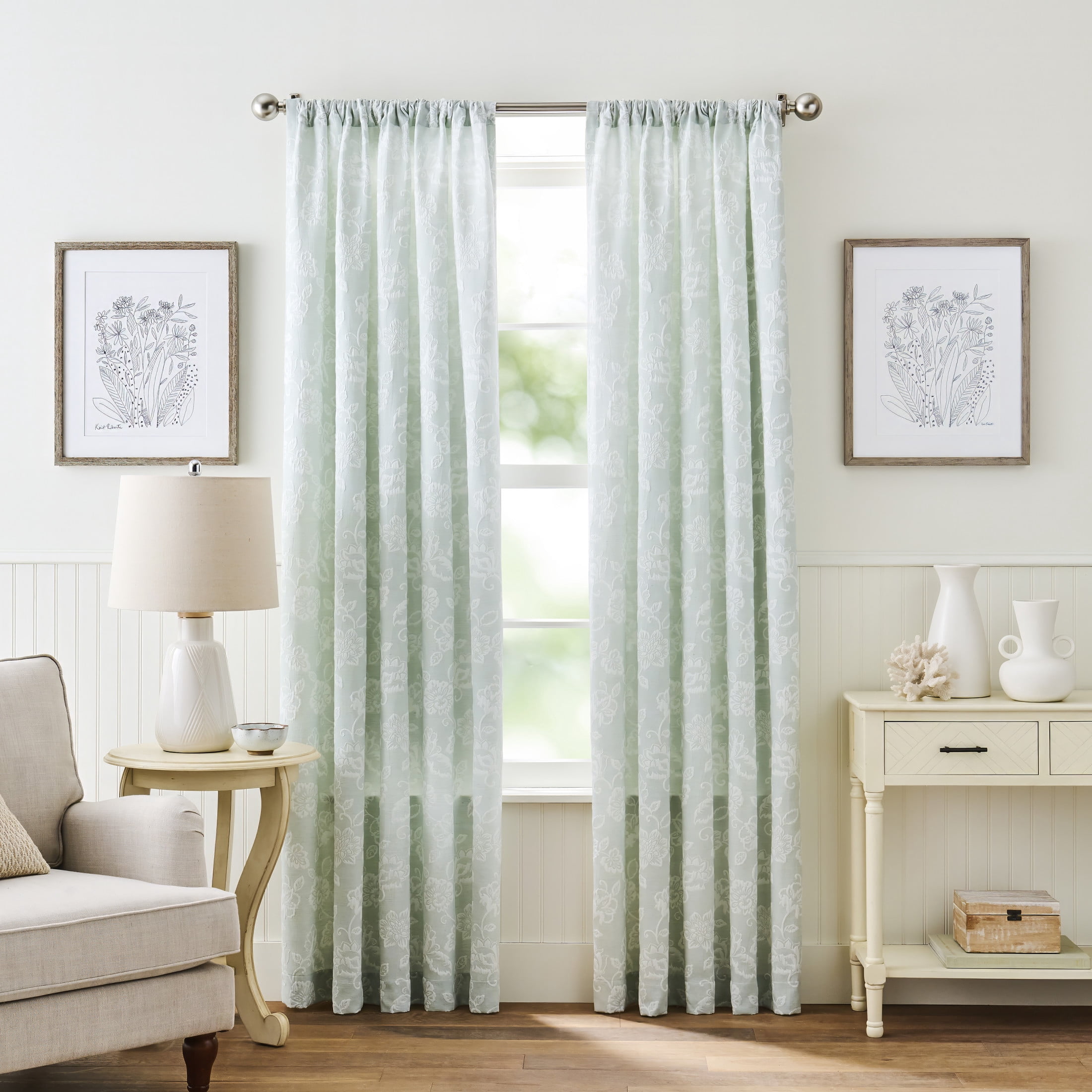 Martha Stewart Raina Matelasse Curtain Panel Pair, Sage, Pole Top, Light Filtering, Indoor, Adult, 2 Piece Set, 50" x 95"