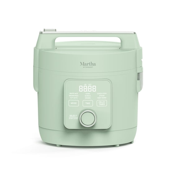 Martha Stewart 4 Cup (Uncooked) / 8 Cup (Cooked) Rice Cooker, Ceramic Non-Stick Removable Pot, Honeydew Green
