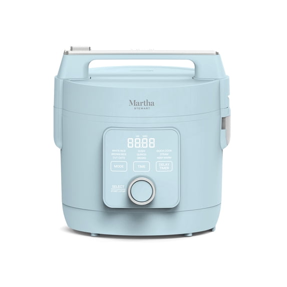 Martha Stewart Rice Cooker, 4 Cup (Uncooked) / 8 Cup (Cooked), Ceramic Non-Stick Removable Pot, Sky Blue