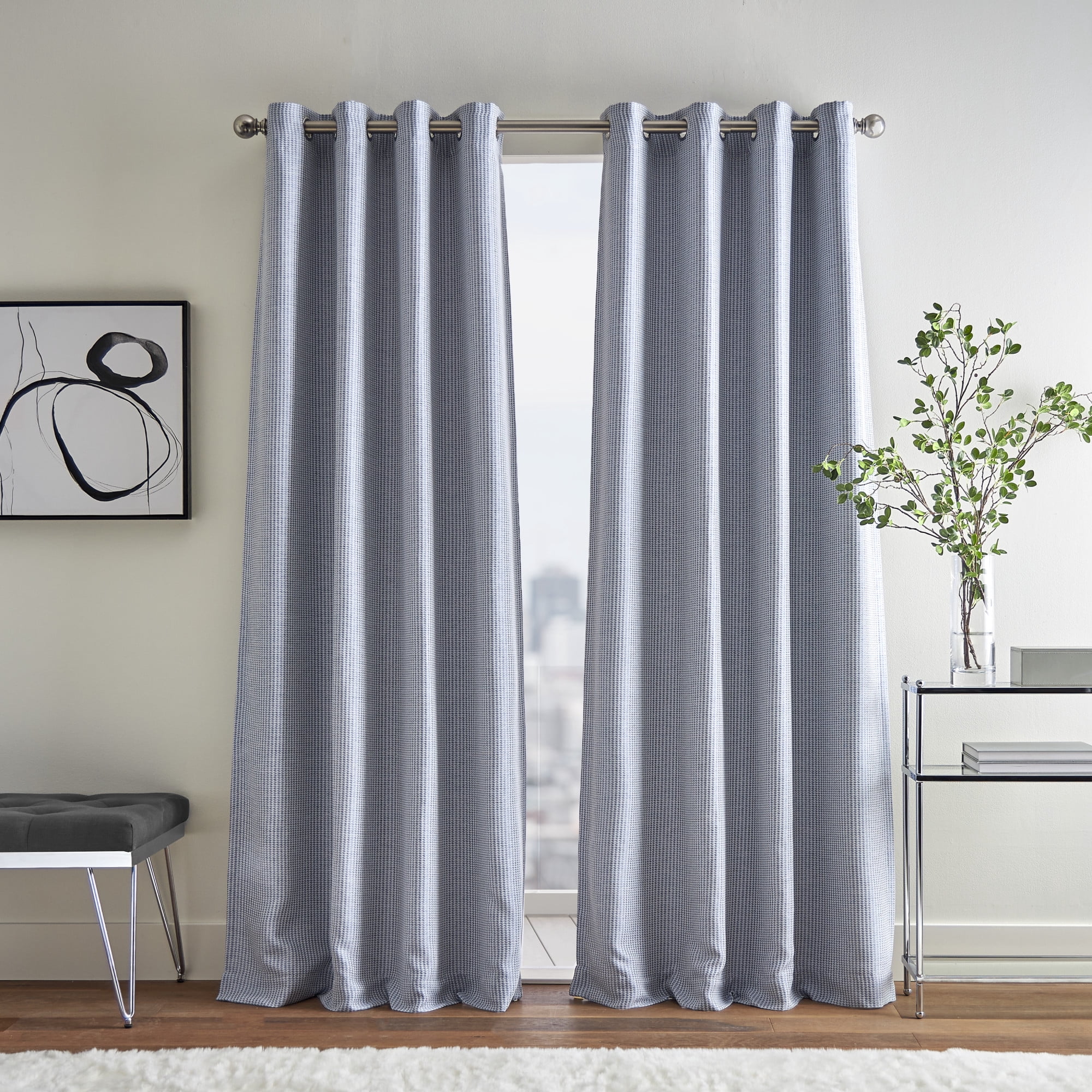 Martha Stewart Rivington Jacquard Curtain Panel Pair, Thermal Blue, Grommet, Lined, Room Darkening, Indoor, Adult, 2 Piece Set, 50" x 95"