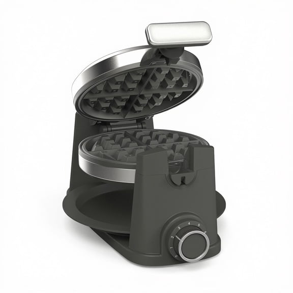 Martha Stewart Rotating Waffle Maker, 180° Flip, Ceramic Nonstick, Caviar Gray