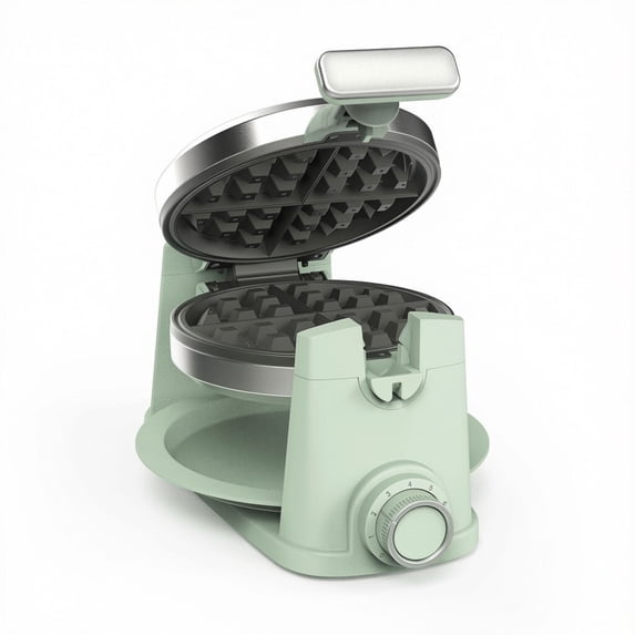 Martha Stewart Rotating Waffle Maker, 180° Flip, Ceramic Nonstick, Honeydew Green
