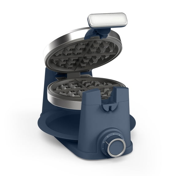 Martha Stewart Rotating Waffle Maker, 180° Flip, Ceramic Nonstick, Indigo Blue