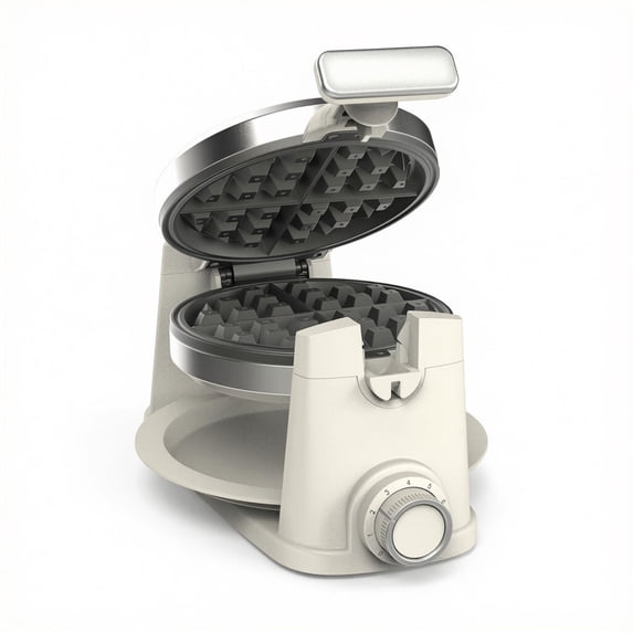 Martha Stewart Rotating Waffle Maker, 180° Flip, Ceramic Nonstick, Linen Cream