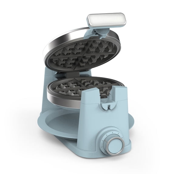 Martha Stewart Rotating Waffle Maker, 180° Flip, Ceramic Nonstick, Sky Blue