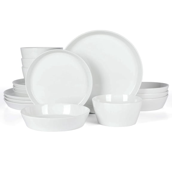 Martha Stewart Selma 16pc Chip & Scratch Resistant Dinnerware Set, Plates and Bowls Dishes Set, White
