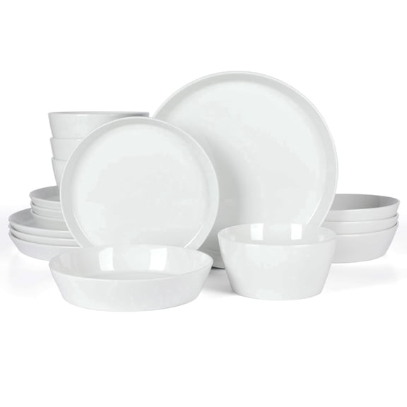 Martha Stewart Selma 16pc Chip & Scratch Resistant Dinnerware Set, Plates and Bowls Dishes Set, White