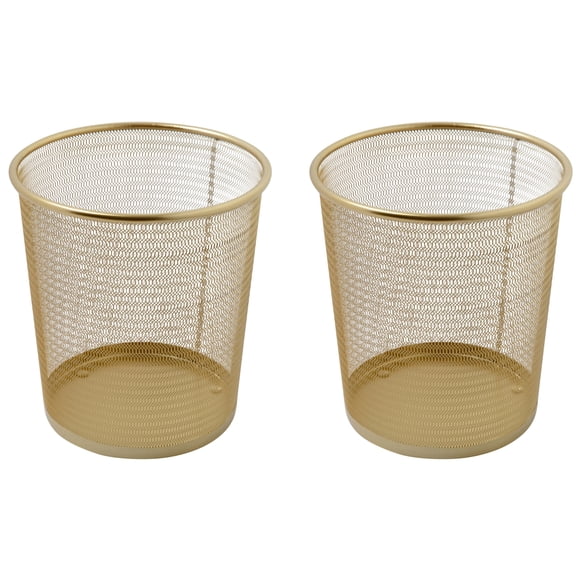 Martha Stewart Set of 2 Gold Mesh Metal Trash Cans for Home or Office, 4.5 Gallon Capacity