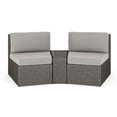 thumbnail image 1 of Martha Stewart Set of 2 Indoor-Outdoor Modular Patio Curved Sectional Sofa Seats and Side Table in Gray Rattan Wicker with Gray All-Weather Cushions, 1 of 13