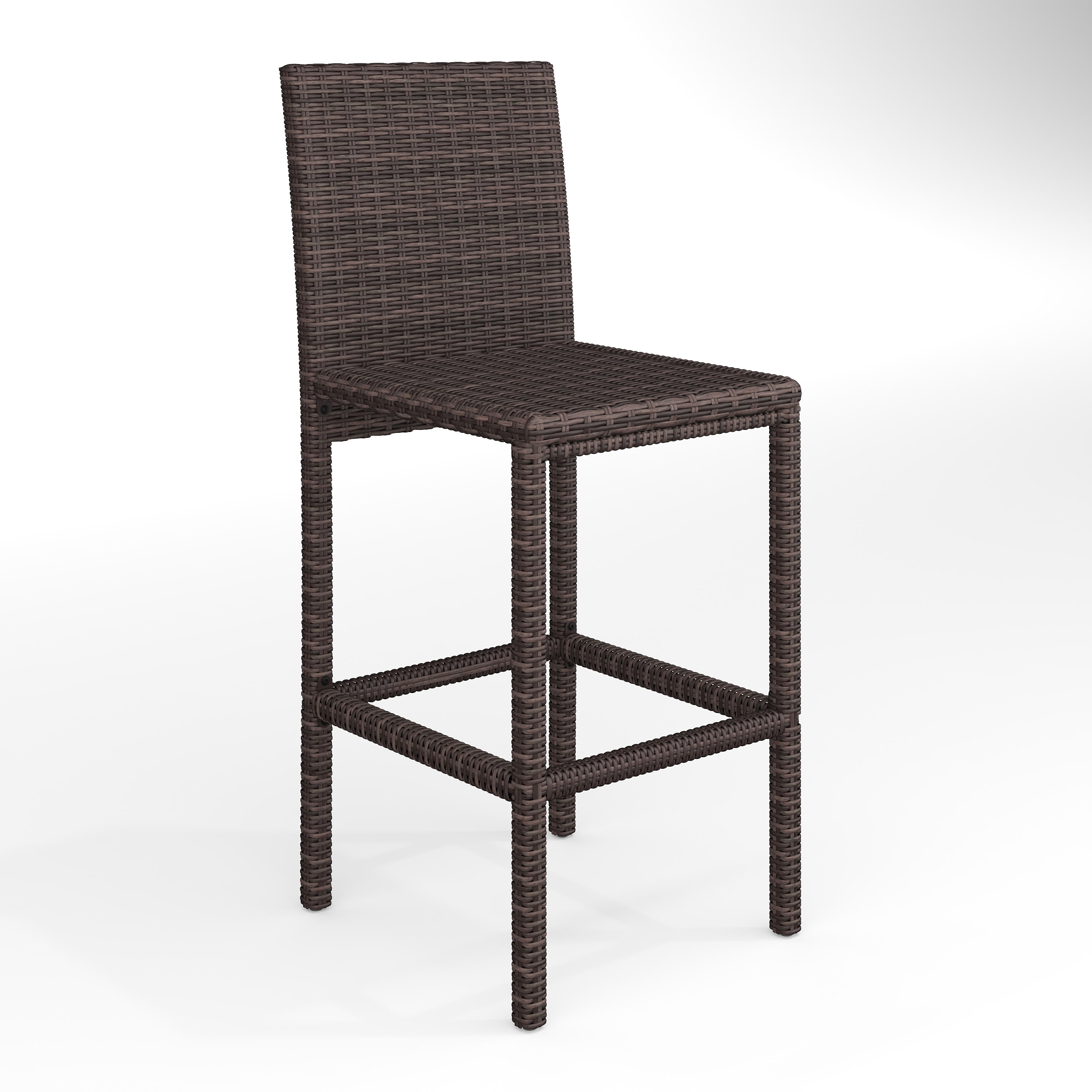 Brown Rattan Wicker Indoor-Outdoor Bar Stools, Set of 2