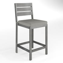 Martha Stewart Set of 2 Indoor-Outdoor Patio Bar Stools with Gray Brushed Woodgrain Aluminum Finish and Gray All-Weather Seat Cushions