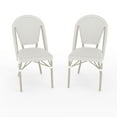thumbnail image 1 of Martha Stewart Set of 2 Indoor-Outdoor Stackable Bistro Chairs with Gray Woodgrain Aluminum Finish Frames and White/Gray Woven Rattan Backs/Seats, 1 of 10