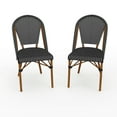 thumbnail image 1 of Martha Stewart Set of 2 Indoor-Outdoor Stackable Bistro Chairs with Natural Woodgrain Aluminum Finish Frames and Black/White Woven Rattan Backs/Seats, 1 of 10