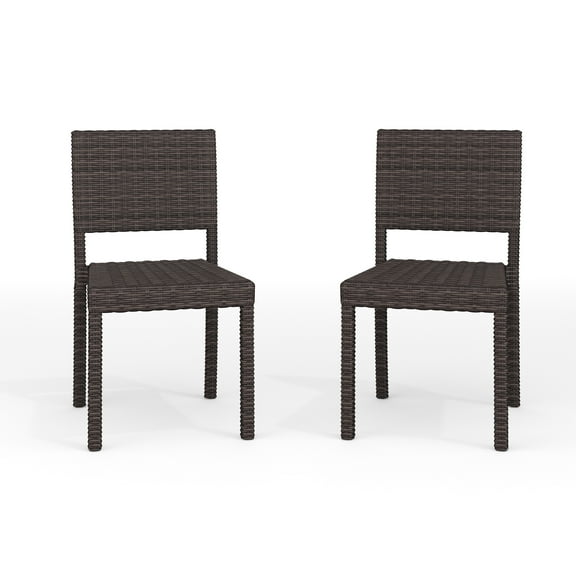 Martha Stewart Set of 2 Indoor-Outdoor Stackable Patio Dining Chairs in Brown Rattan Wicker