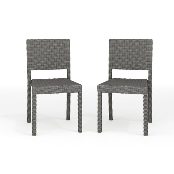 Martha Stewart Set of 2 Indoor-Outdoor Stackable Patio Dining Chairs in Gray Rattan Wicker