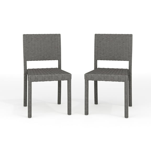 Martha Stewart Set of 2 Indoor-Outdoor Stackable Patio Dining Chairs in Gray Rattan Wicker