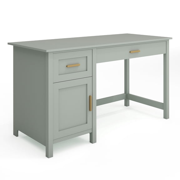 Martha Stewart Shaker Style Home Office Desk with Storage in Sage with Polished Brass Hardware