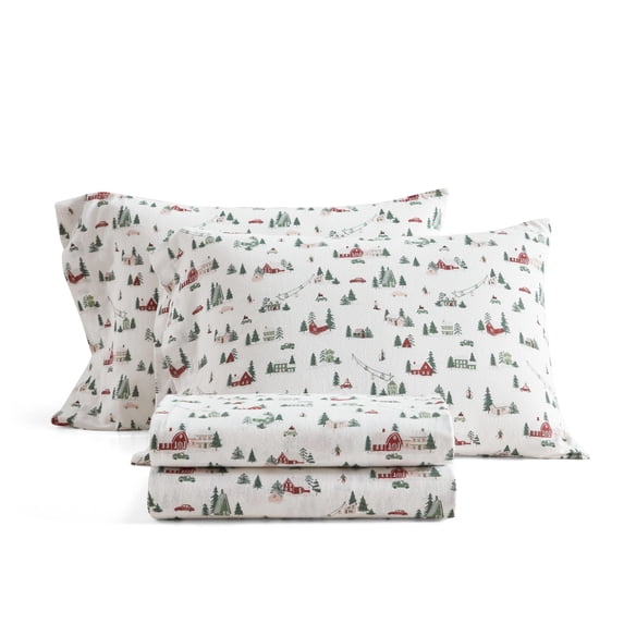 Martha Stewart Ski Village White & Green Twin Sheet Set, Soft Breathable Bedding, Machine Washable