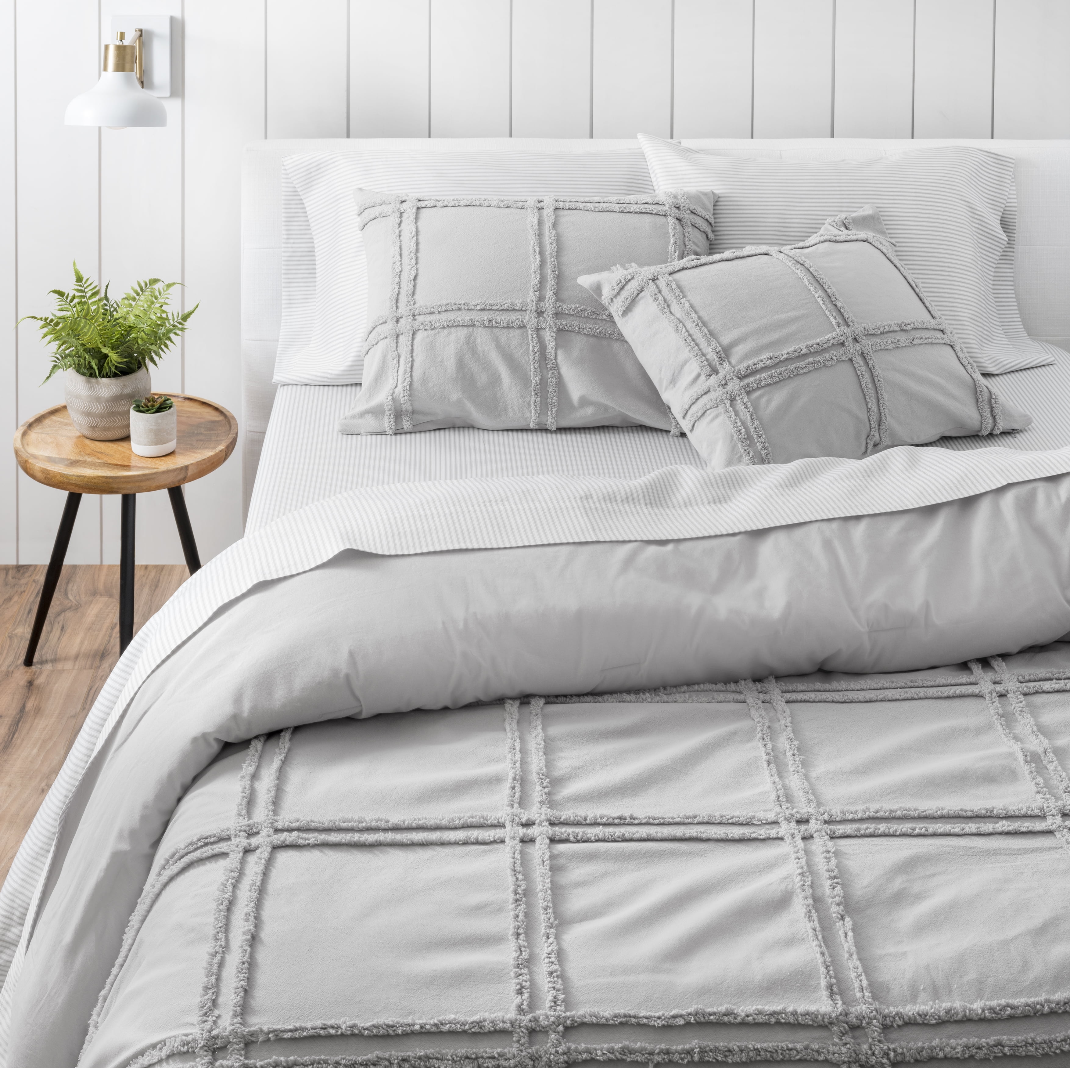 Gray Cotton King Size Chenille Duvet Cover Set