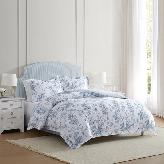 Martha Stewart Songbird White & Blue Full/Queen Duvet Cover Set, Soft Bedding with Shams, Machine Washable