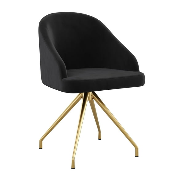 Martha Stewart Sora Upholstered Stationary Office Chair in Black/Polished Brass