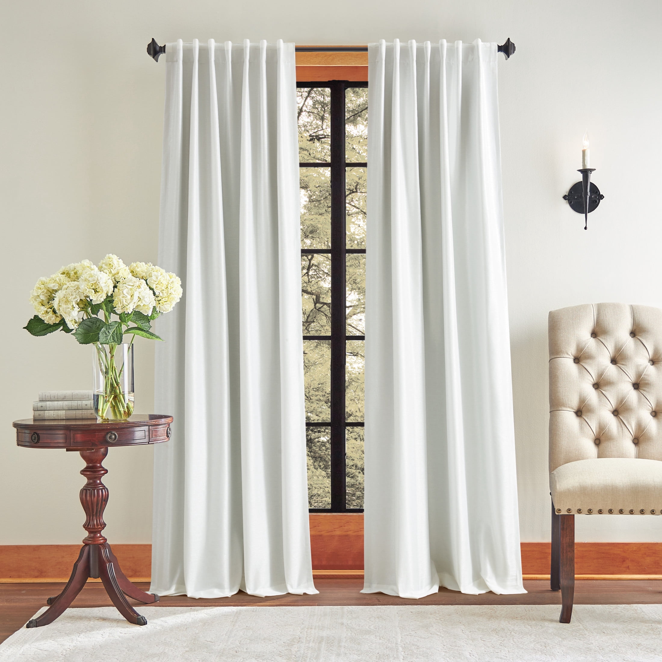 Martha Stewart Spellbound Curtain Panel Pair, White, Pole Top/Back Tab, Blackout, Indoor, Adult, 2 Piece Set, 50" x 95"