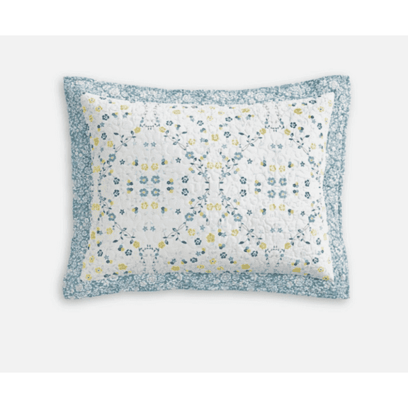 Martha Stewart Standard Size Pillow Sham - Floral Scallop Vine Cotton Quilted