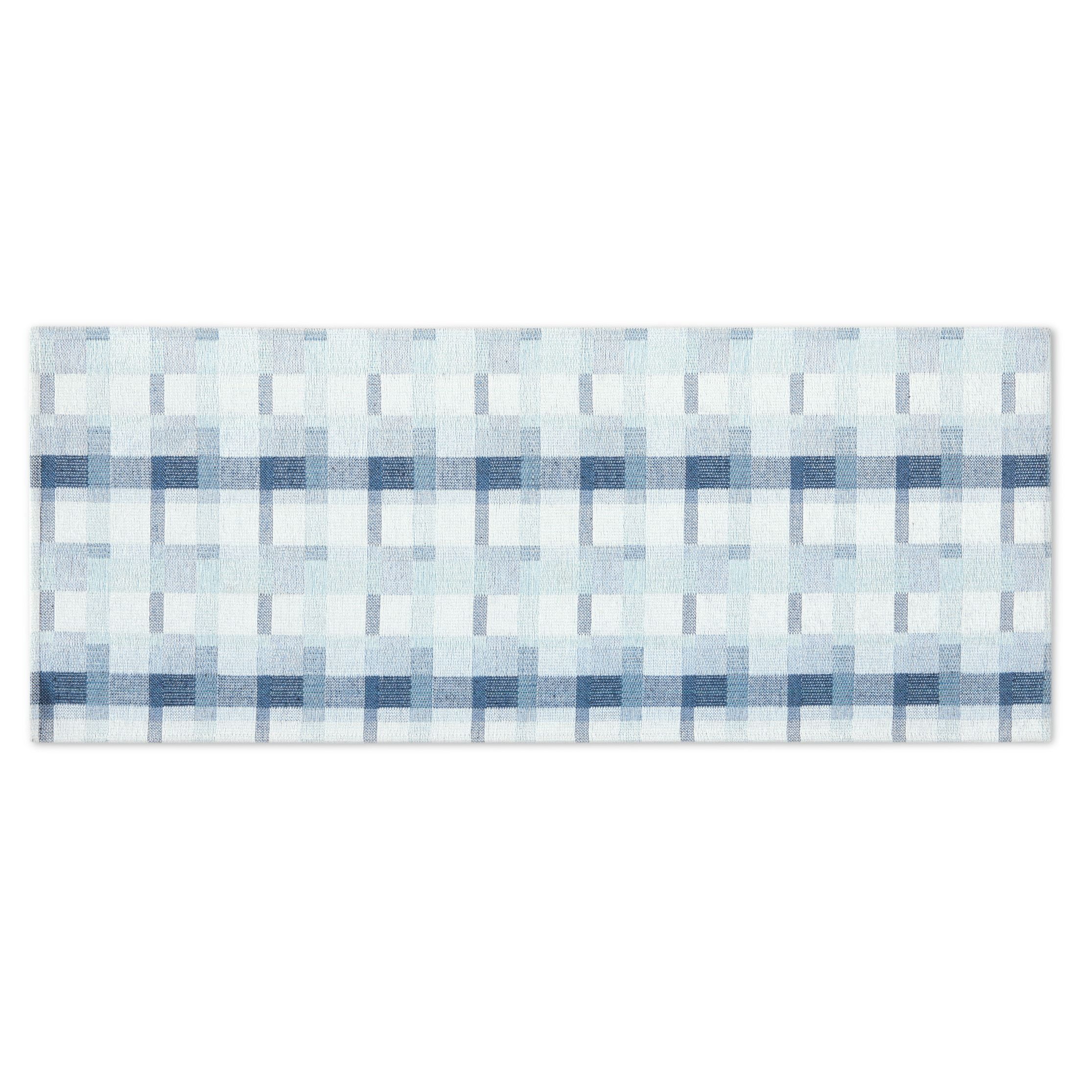 Martha Stewart Stella Owen Plaid Slip-Resistant Kitchen Mat Runner, Blue/White, 20"x50"
