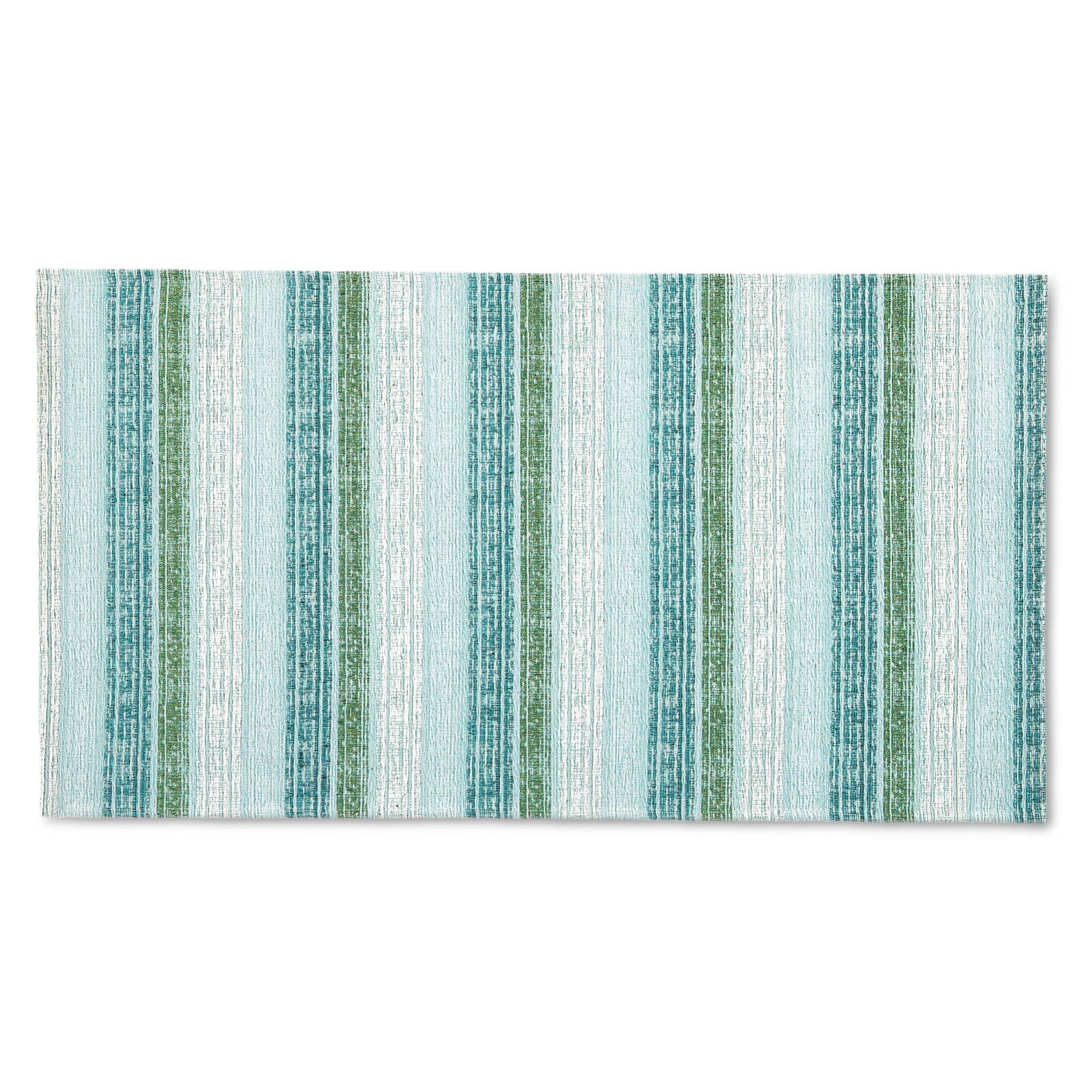Martha Stewart Stella Ticking Stripe Slip-Resistant Kitchen Mat, Mint Green/White, 20"x36"