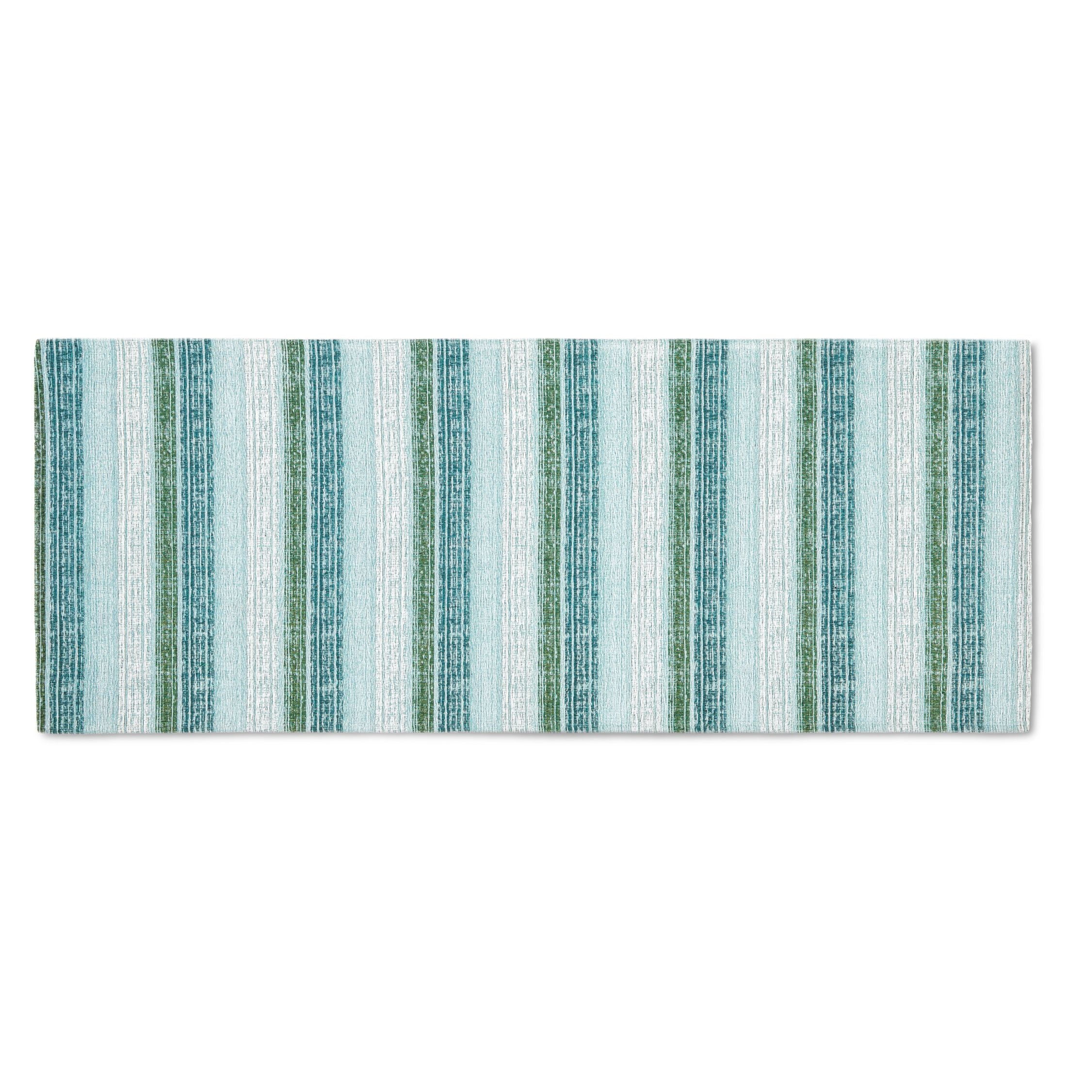 Martha Stewart Stella Ticking Stripe Slip-Resistant Kitchen Mat Runner, Mint Green/White, 20"x50"