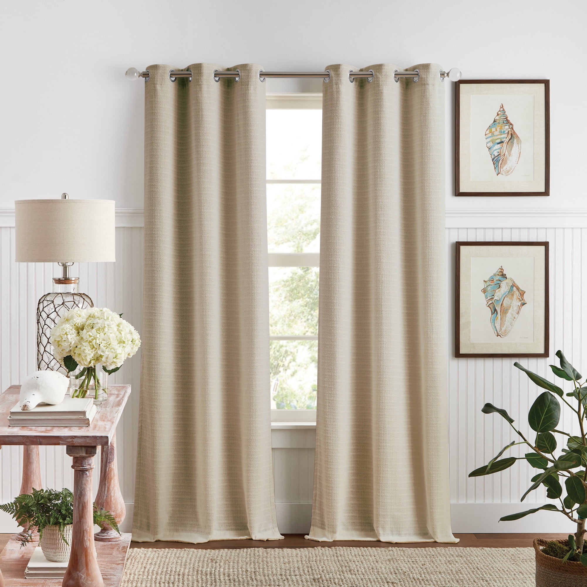 Martha Stewart Sutter Room Darkening Curtain Panel Pair, Lined, Sand, Grommet, Indoor, Adult, 2 Piece Set, 37" x 84"