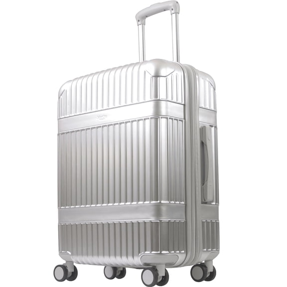 Martha Stewart The Bedford 26 Inch Rolling Luggage, Hardshell Suitcase with Spinner Wheels, Silver